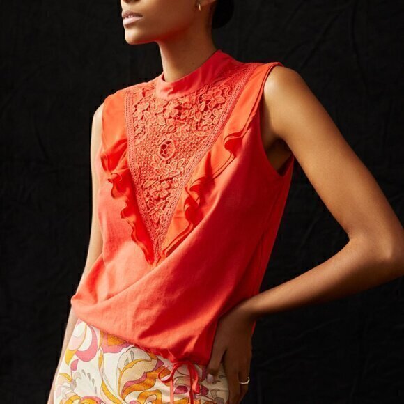 Anthropologie Tops - Anthropologie Tiny Emma Orange Lace Ruffle Tank in Sz XS